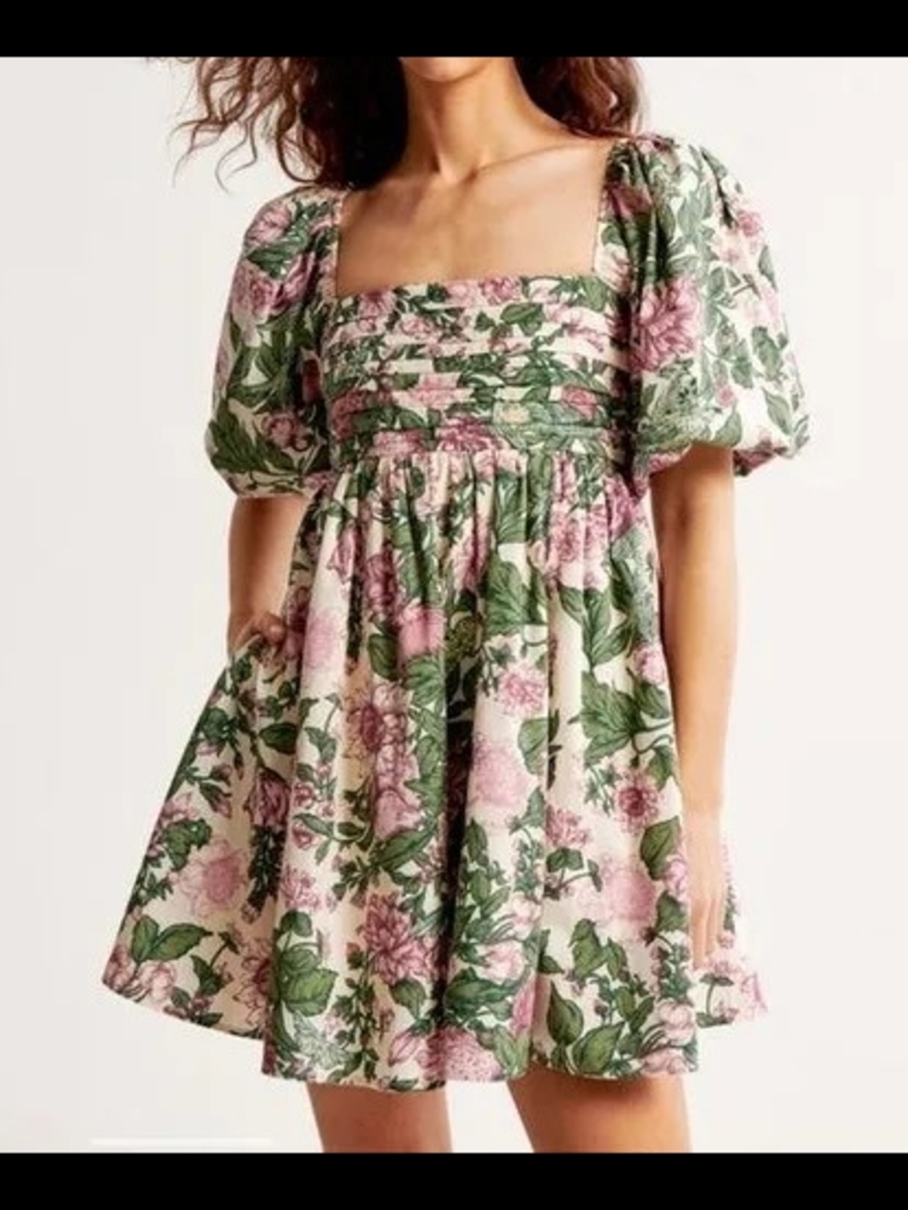 Abercrombie & Fitch Smocked Floral Summer Dress in Pastel Pink & Green